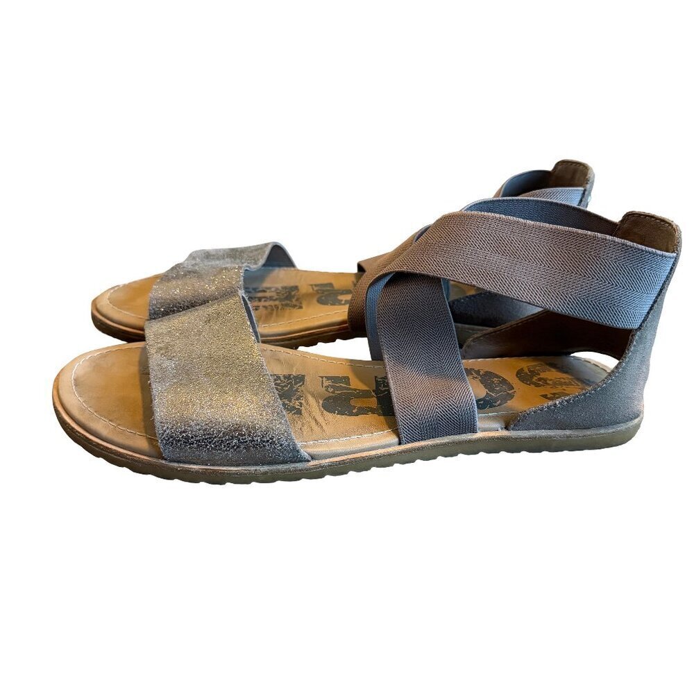 Sorel Ella II Sandals Stretchy Ankle Strap Metallic Grey Flats Comfort Size 10